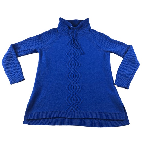 Talbots Sweaters - Talbots Womens Medium Blue Knit Mock Neck Chunky Knit Raglan Lambswool Sweater